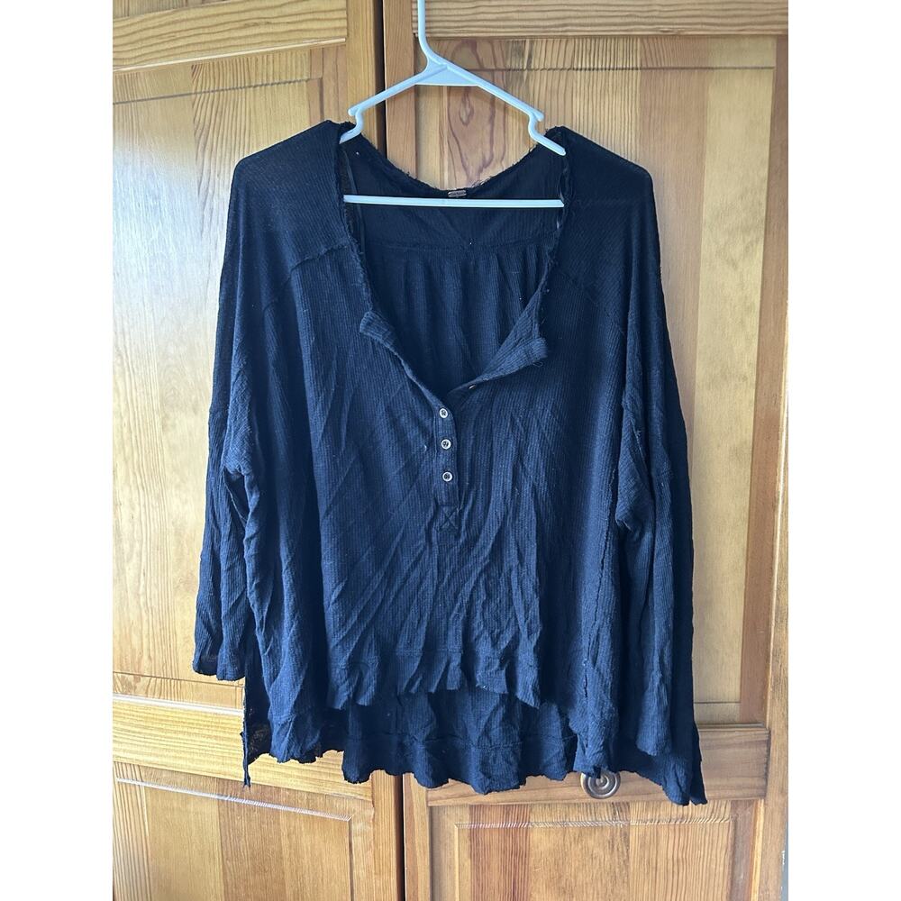 Free People Women’s Black Boho Knit Oversize Shirt Swing Size S